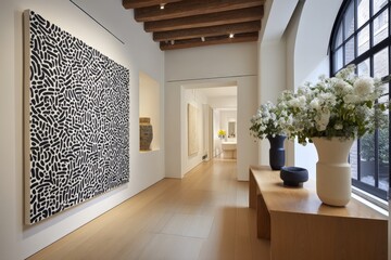 Aufkleber - Modern art gallery featuring abstract paintings and contemporary decor in a stylish exhibition space
