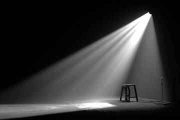 Aufkleber - Spotlight shines on a solitary stool in a dimly lit space during an artistic performance at night