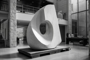 Poster - Modern abstract sculpture displayed in a spacious art gallery during daylight hours