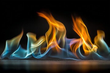 Poster - Flames dance in vibrant hues creating a mesmerizing display of fire and color in darkness