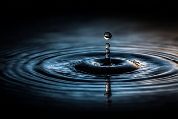 Poster - Water droplet creates ripples in dark pool during calm evening