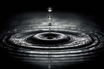 Poster - Water droplet creates ripples in a dark environment highlighting fluid dynamics and motion