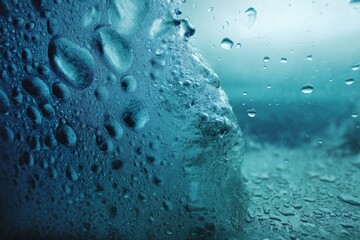 Poster - Water droplets on glass creating a mesmerizing underwater effect in a serene aquatic environment