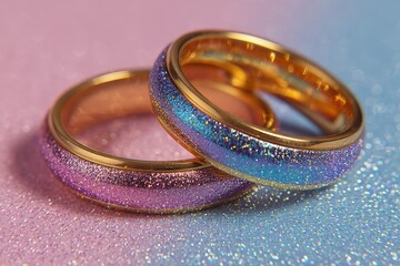 Poster - Shimmering rings with colorful gradient design on a sparkling backdrop captured in soft lighting