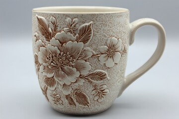 Aufkleber - Ceramic mug adorned with floral patterns showcasing intricate design and craftsmanship
