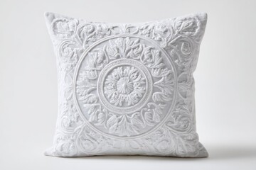 Aufkleber - Elegant white decorative pillow with intricate floral design perfect for home decor accents