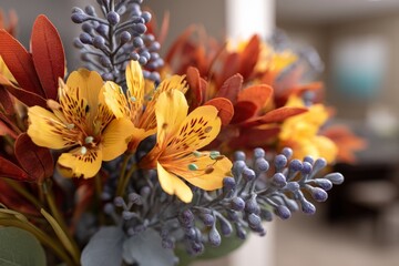 Aufkleber - Beautiful autumn floral arrangement featuring vivid colors and unique textures in a modern interior setting
