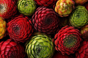 Poster - Succulent plants in vibrant colors arranged closely together on a surface during daylight