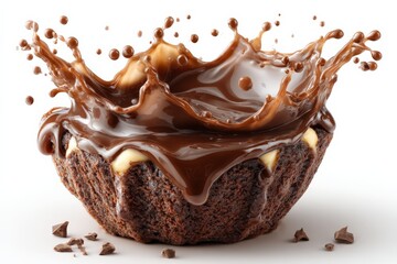 Poster - Chocolate ganache splashes over a rich dessert bowl at a culinary event during daylight hours