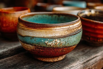 Aufkleber - Beautifully crafted ceramic bowl showcased at an artisan market in the afternoon