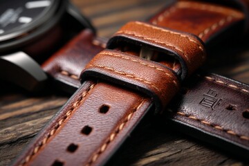 Poster - Craftsmanship is evident in this detailed leather watch strap design showcasing texture and precision