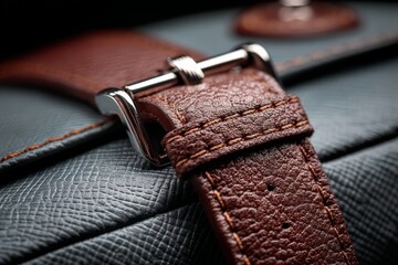 Poster - Close-up view of a detailed leather strap on a stylish bag showcasing craftsmanship and texture