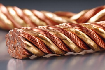 Poster - Copper wire twisted strands showcasing detailed texture and color in a close-up shot