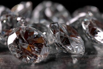 Poster - Sparkling diamonds scattered on a dark surface creating a luxurious and elegant display in a close-up shot