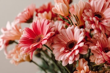 Poster - Colorful bouquet of pink and peach flowers brightens a room with natural beauty and joy
