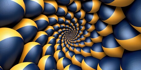 Wall Mural - Abstract 3d spiral illustration of blue and yellow background with geometric shapes