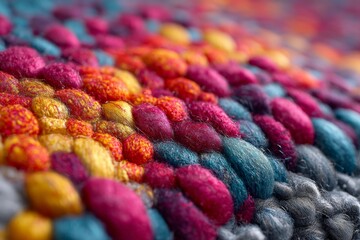 Poster - Colorful textile close-up showcases vibrant textures and patterns in handmade fabric from traditional weaving techniques