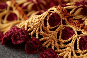 Poster - Close-up view of intricate crochet pattern showcasing autumn colors and delicate craftsmanship