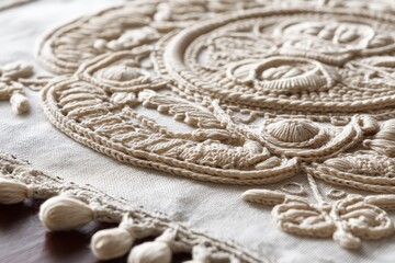 Aufkleber - Intricate embroidery displayed on a textured fabric showcasing traditional craftsmanship and artistry
