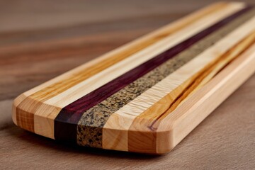 Poster - Cutting board made from assorted hardwoods showcasing unique grain patterns and colors ideal for culinary use