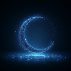 Poster - Abstract crescent moon, digital design, glowing lines,  cosmic effect