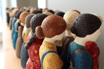 Poster - Unique handcrafted sculptures of diverse figures displayed in a modern gallery setting