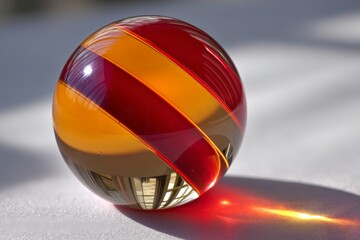 Aufkleber - Colorful glass sphere reflecting sunlight on a white surface during midday