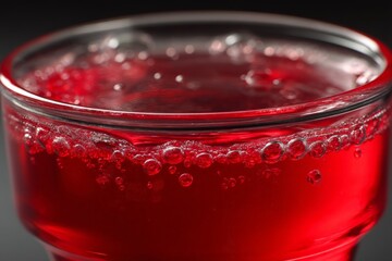 Aufkleber - Bubbling red beverage in a glass captured close up on a dark background