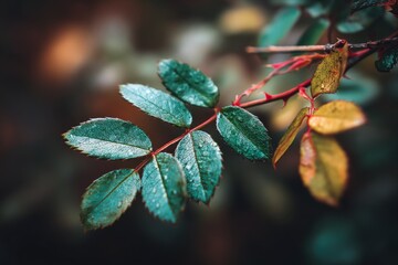 Poster - Vibrant green and yellow leaves highlight autumn's beauty in a tranquil garden setting