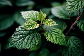 Poster - Close-up view of vibrant green leaves highlighting intricate textures in a natural setting