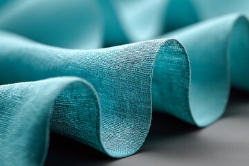 Poster - Soft turquoise fabric draped elegantly on a surface highlighting its texture and color in natural light