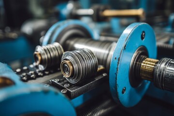 Poster - Industrial machinery with precision components during manufacturing process in a factory setting