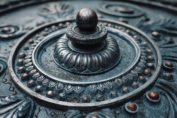 Poster - Ornamental metallic design with intricate details showcasing craftsmanship and texture in close-up view