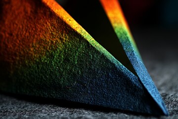 Poster - Colorful geometric shape on textured surface showing vibrant gradient patterns under soft lighting conditions