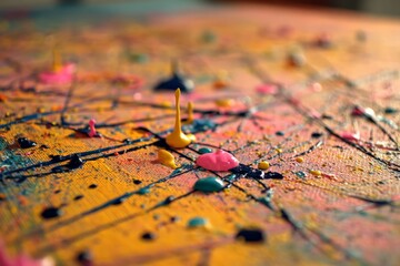 Poster - Colorful splashes of paint create an abstract artwork on a textured canvas surface in a bright studio setting