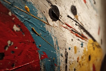 Poster - Colorful abstract mural with vibrant textures on a wall in an urban setting during daylight