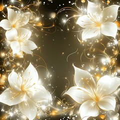 Poster - Elegant glowing white flowers on a dark background.  Delicate gold detailing and sparkles create a magical, festive atmosphere