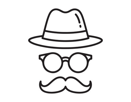 A simple vector design template showcasing a hat, glasses, and mustache as a Father's Day icon.
