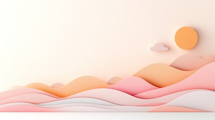 Leinwandbilder - Pastel Pink and Orange Abstract Landscape with Sun and Clouds