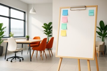 Aufkleber - Modern office with whiteboard and colorful sticky notes in bright business background with natural light and abstract clean interior design.