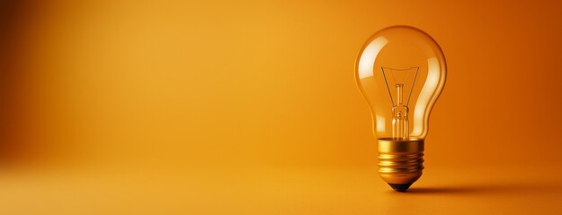 Poster - Light bulb standing upright on orange background with copy space for business creativity or innovation concept poster or banner template design.