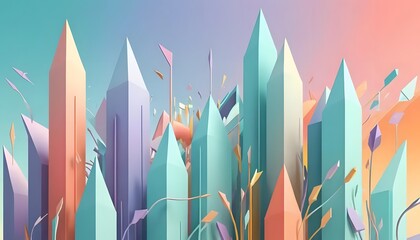 Aufkleber - Pastel colored geometric shapes with pointed tops against a gradient background art illustration