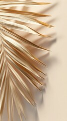 Poster - A palm leaf rests elegantly on a beige minimal background, showcasing its delicate features and shadows. This composition evokes a sense of tranquility and simplicity, perfect for a modern aesthetic.