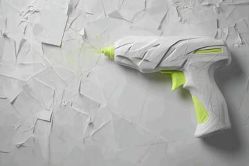 Poster - Colorful spray gun rests on abstract textured surface during creative art project at studio space
