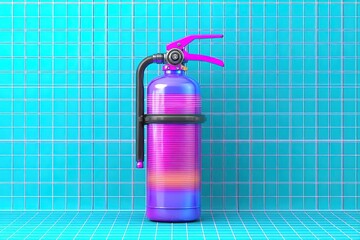 Poster - Colorful fire extinguisher displayed against a retro grid background in a modern setting