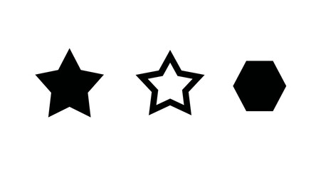 Aufkleber - Three Black Geometric Shapes: Star, Star Outline, and Hexagon | Minimalist Graphic Elements for Design Projects and UI Icons