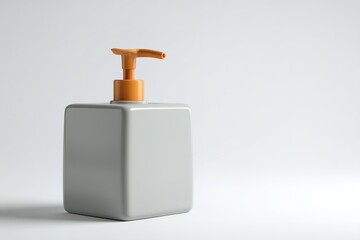 Poster - Square pump bottle with orange dispenser against a minimalist background for skincare or cosmetic use