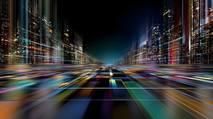 Poster - Futuristic cityscape at night illuminated by vibrant lights creating an enigmatic atmosphere