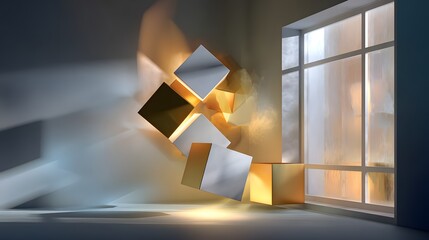 Poster - Abstract window design featuring yellow and white patterns creating a unique visual impact