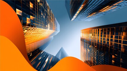 Poster - A cityscape showcasing tall buildings and urban architecture under clear blue skies